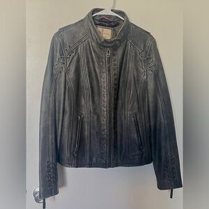 Wilson’s Leather Vintage Women’s Large Moto Biker Jacket Distressed Lace RARE